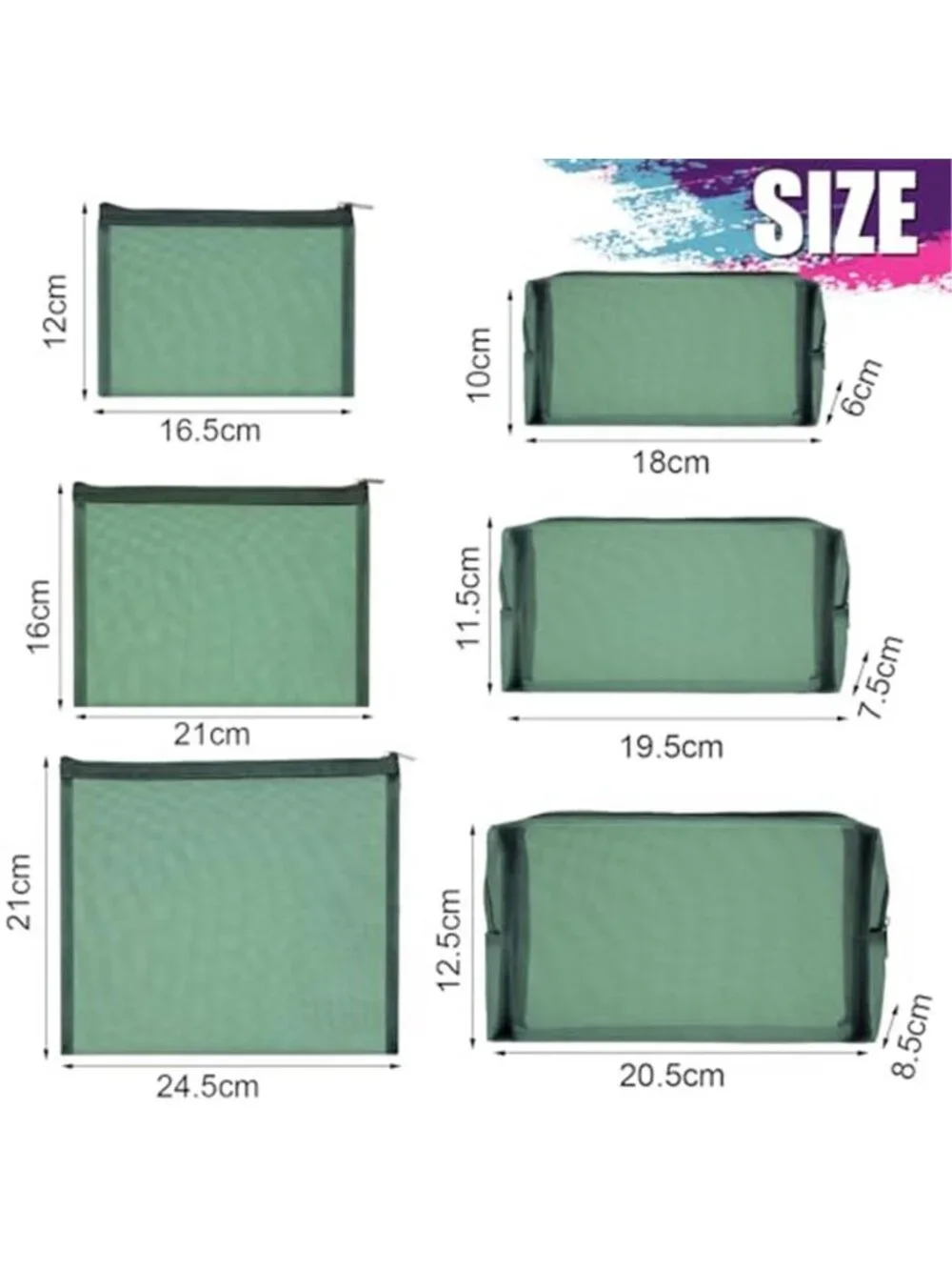 6 Piece Mesh Makeup Bag Set Cosmetic Pouch Zipper Travel Organizer Toiletry Bags
